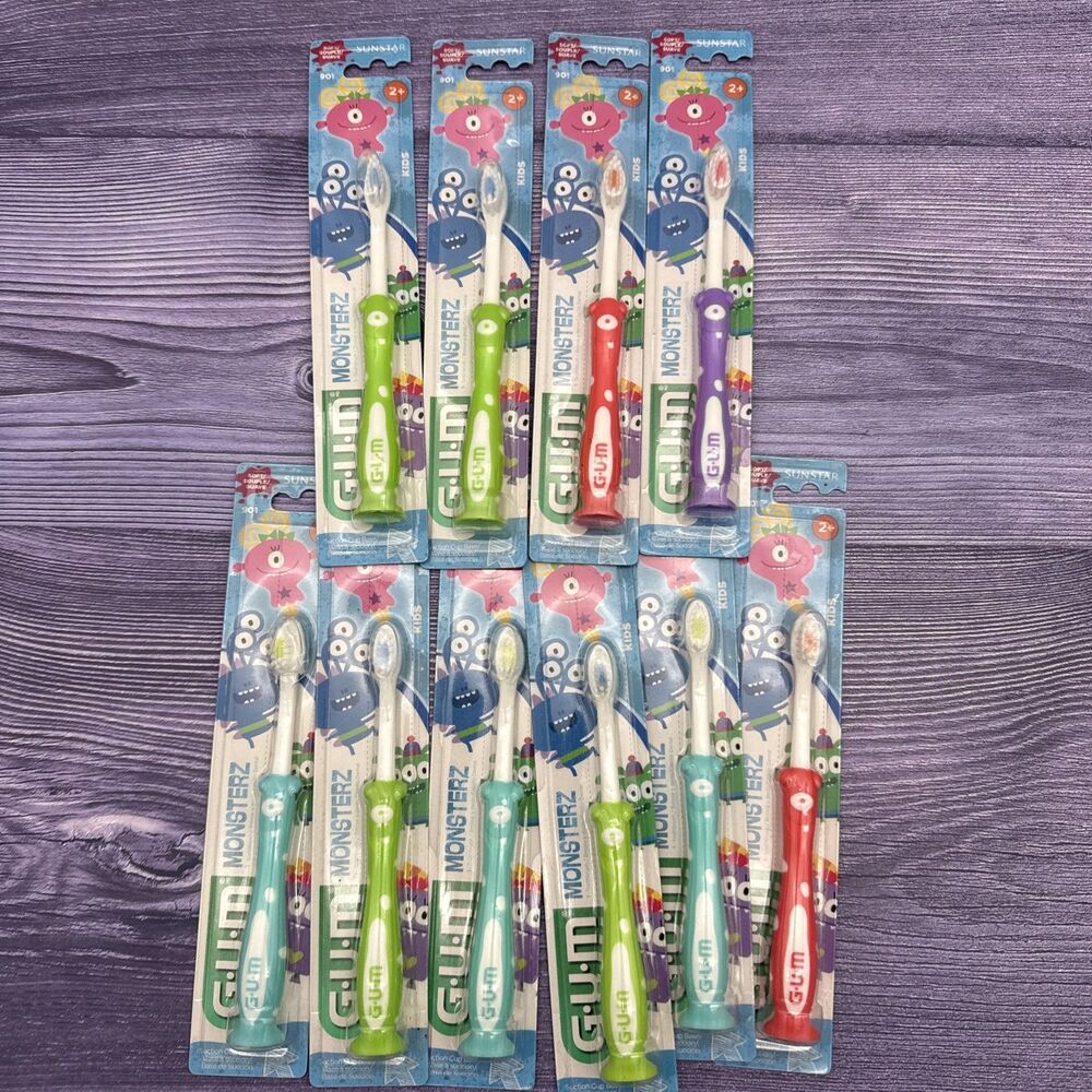 10 Gum Monsterz Kids 2+ Sunstar 901 Soft Toothbrush W/ Suction Cup Base